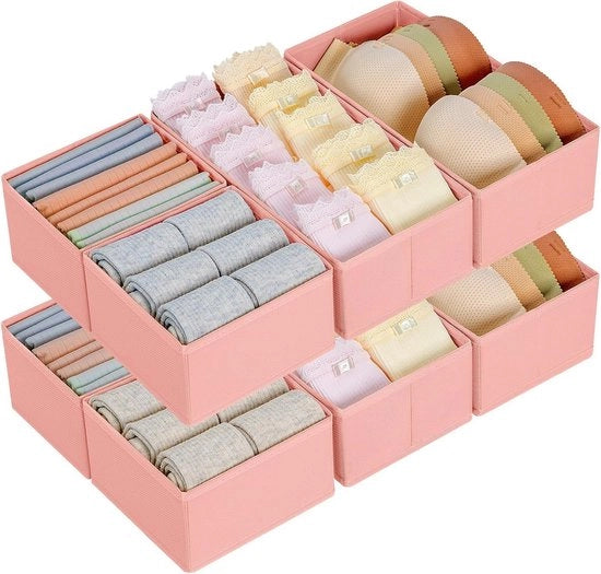 Set di 8 Organizzatori Opachi per Armadio - Organizzatore per Intimo, Calze e Accessori - Rosa