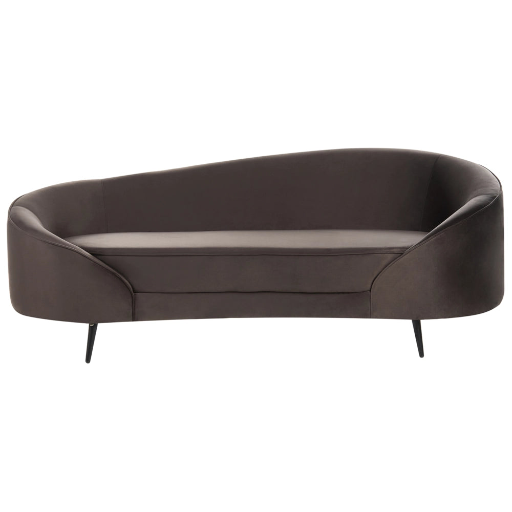 Divano 2 posti in velluto marrone scuro, stile retrò sinuoso e glamour, con gambe metalliche dorate