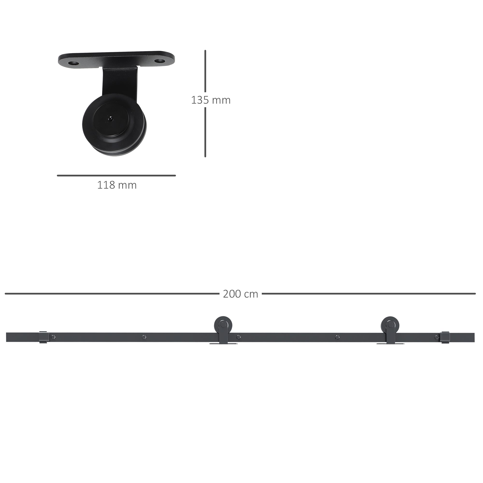 Kit Porta Scorrevole 200x40x0,6 cm con Binari Fermi e Guide in Acciaio Nero
