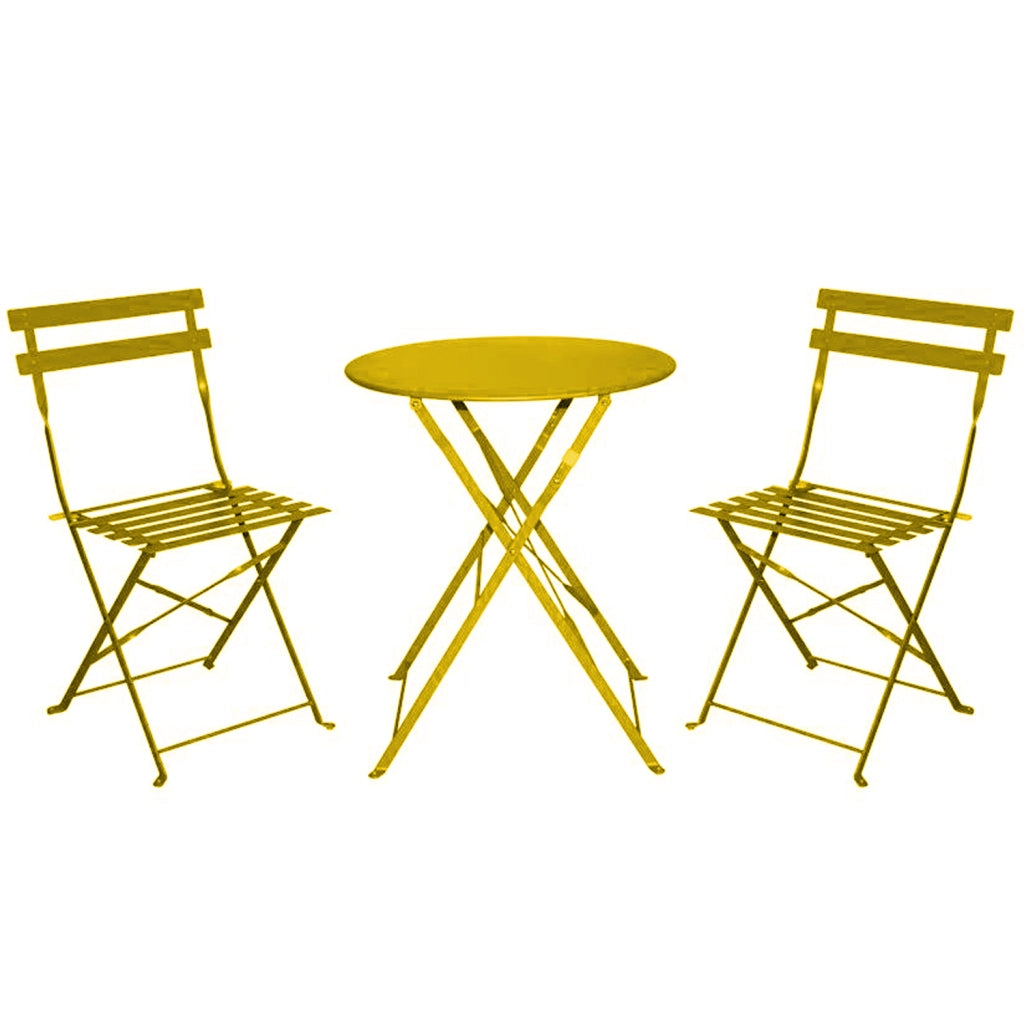 Marvin Set BISTROT Tavolo e Sedie Pieghevoli Tondo 60cm Da Giardino Balcone Terrazzo Patio Salvaspazio Giallo