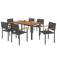 Set da Giardino 7 Pezzi con Tavolo da Pranzo e 6 Sedie Impilabili con Braccioli, Teak