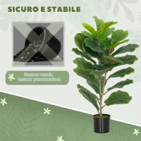 Pianta Finta Ficus Lyrata Alta 80 cm per Interni con Vaso, Decorazione per Casa e Ufficio, Verde
