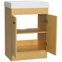 kleankin Mobile Bagno sotto Lavabo in Truciolato con Ripiani Regolabili e Lavello Curvo, 60x41.5x88 cm