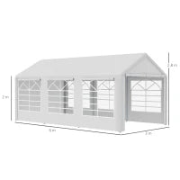 Gazebo da Giardino 6x3 m con Finestre Laterali, 3 Stanze e Porte a Cerniera, Bianco