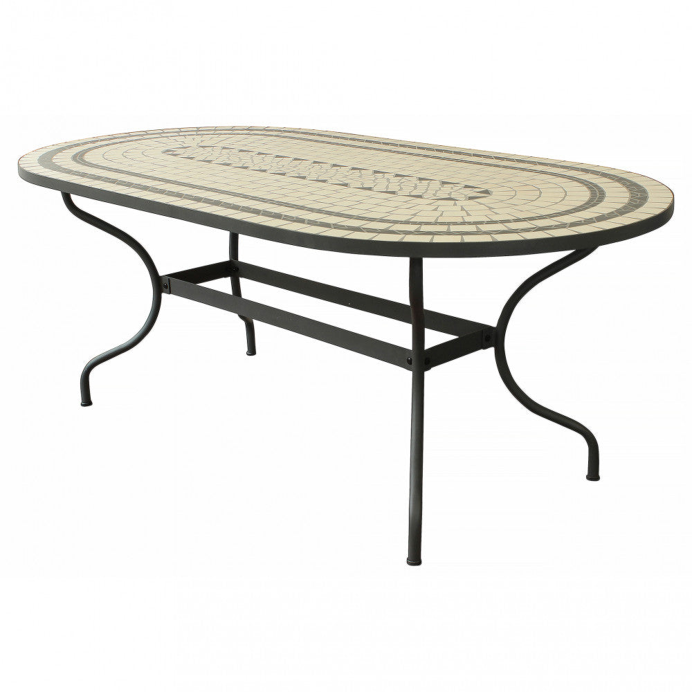 Tavolo Ceramica E Ferro Verniciato Ovale Dedalo 200X100 Cm