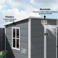 Casetta da Giardino in Resina con Pavimento, 2 Porte con Blocco, Finestra, 2.4 x 1.3 m, Grigio