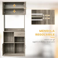 Credenza Moderna per Cucina o Sala da Pranzo, Mobile Buffet con Armadietti e Cassetti in Legno, Grigio, 71x41x178cm