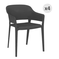 Set 4 Sedie da Giardino in Plastica Impilabili con Braccioli e Schienale Alto in PP, Nero