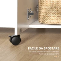 Tavolo Pieghevole con 2 Cassetti e Armadietto, 6 Rotelle e Freni, 120x60x76.5 cm, Bianco e Rovere