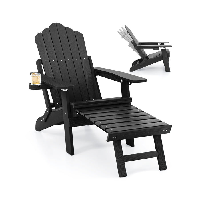 Sedia adirondack per patio con poggiapiedi estraibile, Sedia da lounge hips per tutte ie stagioni Nero-Poltrone e sdraio