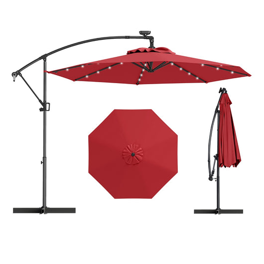 Ombrellone da giardino 300 cm con 32 luci led per piscina e altri spazi esteriori-Ombrellone girevole con inclinazione regolabile esteriori Rosso