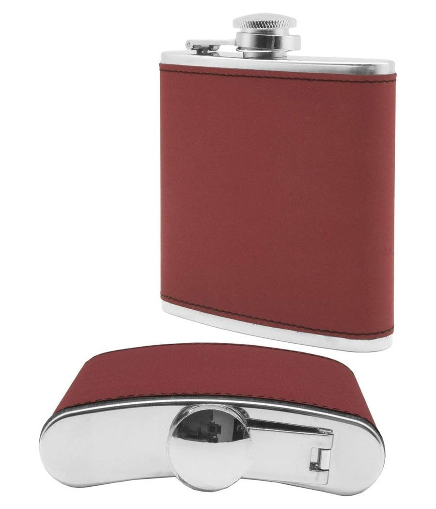 Fiaschetta In Acciaio Inox Design In Pelle Con Imbuto Idea Regalo 175 Ml Rosso         