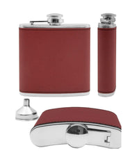 Fiaschetta In Acciaio Inox Design In Pelle Con Imbuto Idea Regalo 175 Ml Rosso         