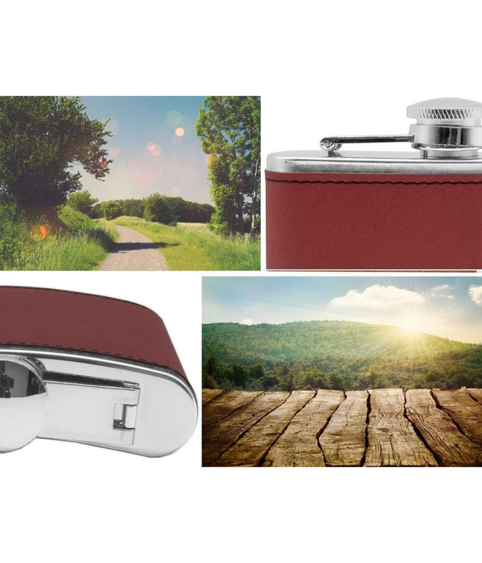 Fiaschetta In Acciaio Inox Design In Pelle Con Imbuto Idea Regalo 175 Ml Rosso         