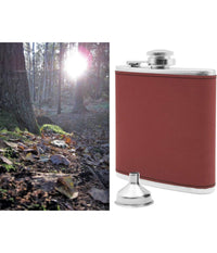 Fiaschetta In Acciaio Inox Design In Pelle Con Imbuto Idea Regalo 175 Ml Rosso         