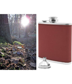 Fiaschetta In Acciaio Inox Design In Pelle Con Imbuto Idea Regalo 175 Ml Rosso         