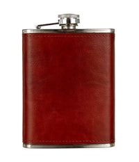 Trade Shop - Fiaschetta In Acciaio Inox Foderata In Pelle Imbuto Incluso Per Liquori Whisky -