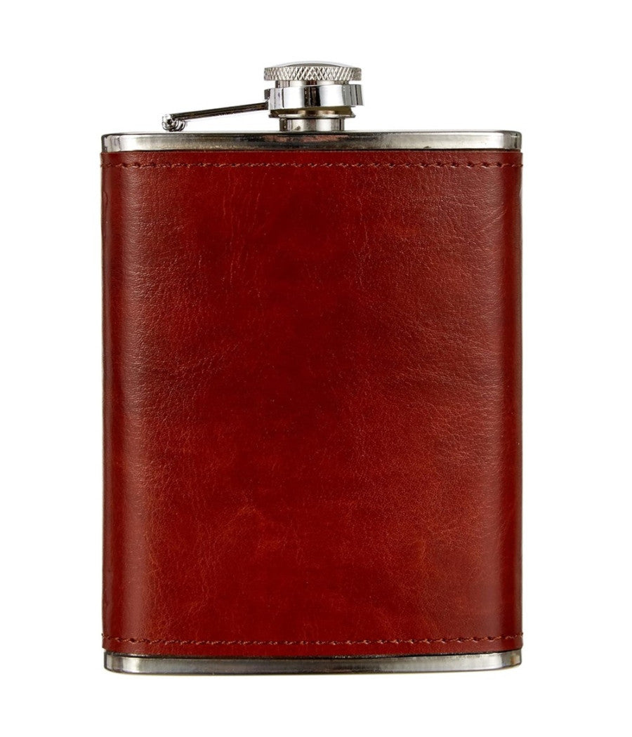 Trade Shop - Fiaschetta In Acciaio Inox Foderata In Pelle Imbuto Incluso Per Liquori Whisky -