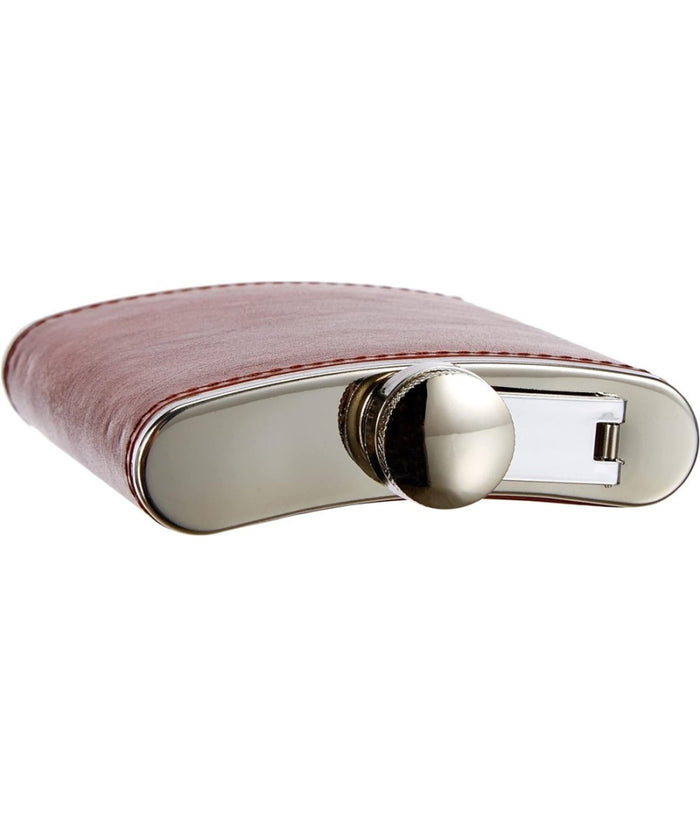 Trade Shop - Fiaschetta In Acciaio Inox Foderata In Pelle Imbuto Incluso Per Liquori Whisky -