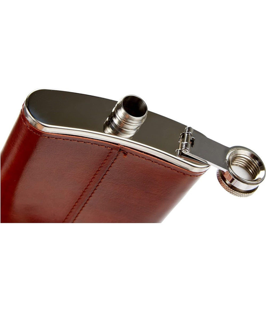 Trade Shop - Fiaschetta In Acciaio Inox Foderata In Pelle Imbuto Incluso Per Liquori Whisky -