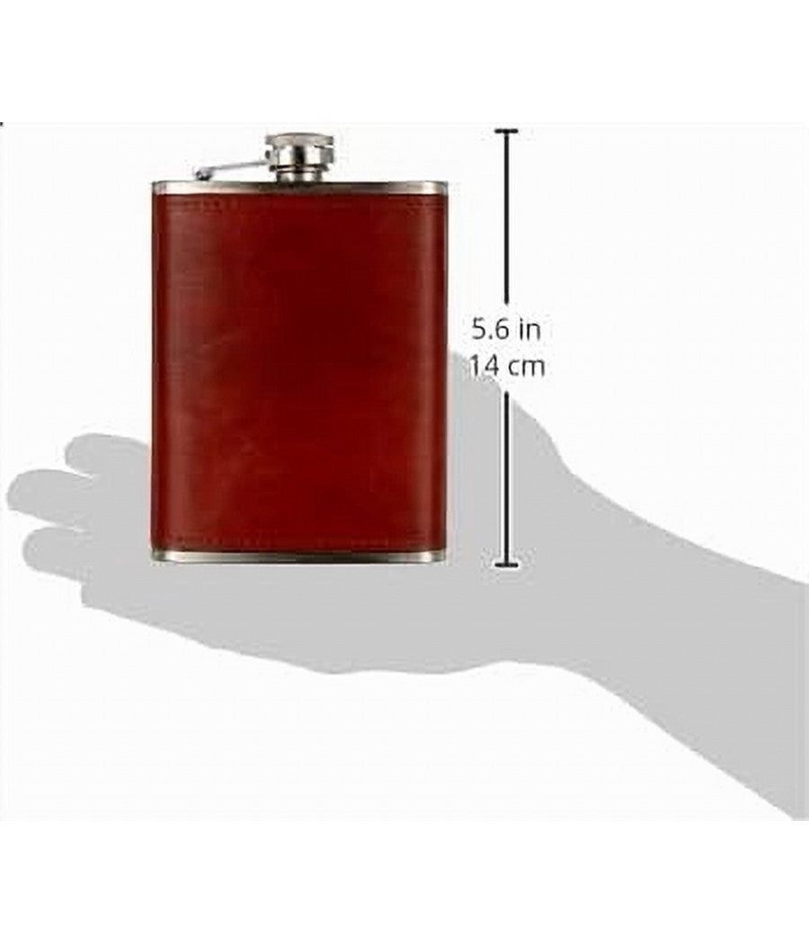 Trade Shop - Fiaschetta In Acciaio Inox Foderata In Pelle Imbuto Incluso Per Liquori Whisky -