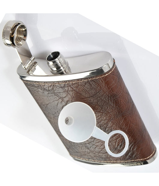 Fiaschetta Liquore Tascabile Rivestita In Cuoio Da 200 Ml Forma Curva Buccuccio         