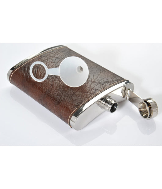 Fiaschetta Liquore Tascabile Rivestita In Cuoio Da 200 Ml Forma Curva Buccuccio         