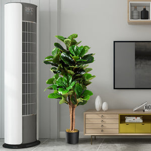 Ficus lyrata artificiale da 1,2m da interno ed esterno, Piante finte con foglie realistiche in PEVA vaso in PP-Piante artificiali