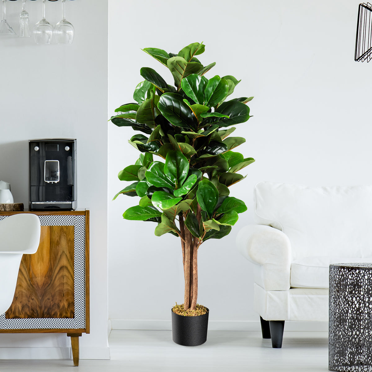Ficus lyrata artificiale da 1,2m da interno ed esterno, Piante finte con foglie realistiche in PEVA vaso in PP-Piante artificiali