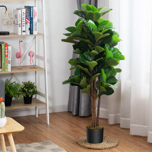 Ficus lyrata artificiale da 1,2m da interno ed esterno, Piante finte con foglie realistiche in PEVA vaso in PP-Piante artificiali