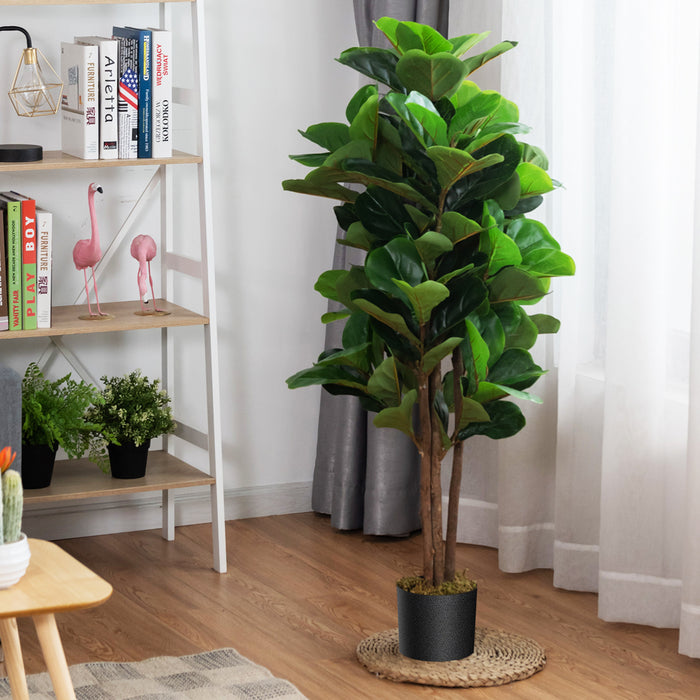 Ficus lyrata artificiale da 1,2m da interno ed esterno, Piante finte con foglie realistiche in PEVA vaso in PP-Piante artificiali