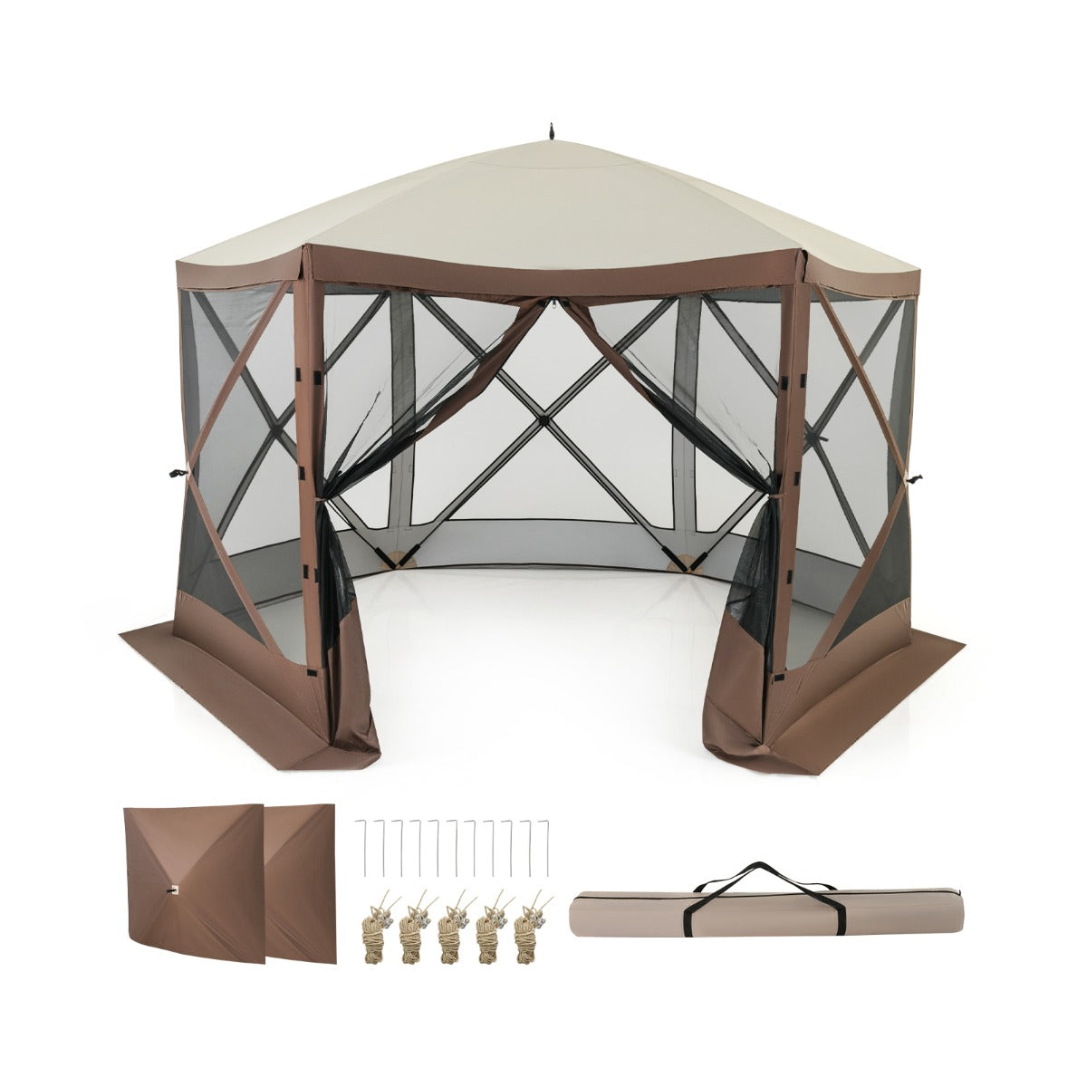 Tenda gazebo da esterno per campeggio e pareti in rete, Tenda hub a 6 lati con montaggio istantaneo Caff¨¨-Gazebo
