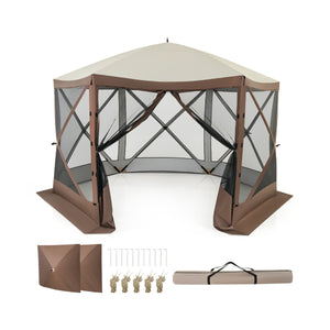 Tenda gazebo da esterno per campeggio e pareti in rete, Tenda hub a 6 lati con montaggio istantaneo Caff¨¨-Gazebo