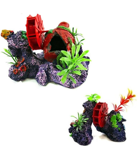 Figura Decorativa Acquario Fondale Marino Decorazione Acquari Con Ruota Girevole         