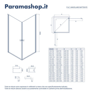 Box doccia angolare 70x70cm doppio battente profili cromati e vetro da 8mm trasparente h195 | Fiji