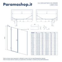 Porta doccia 160cm profili cromati apertura battente a sinistra con cerniere 70cm con parete fissa da 90cm vetro 8mm trasparente h195 | Fiji