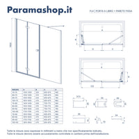 Porta doccia 170cm profili in alluminio nero opaco apertura libro a destra 80cm con parete fissa da 90cm vetro 8mm trasparente h195 | Fiji