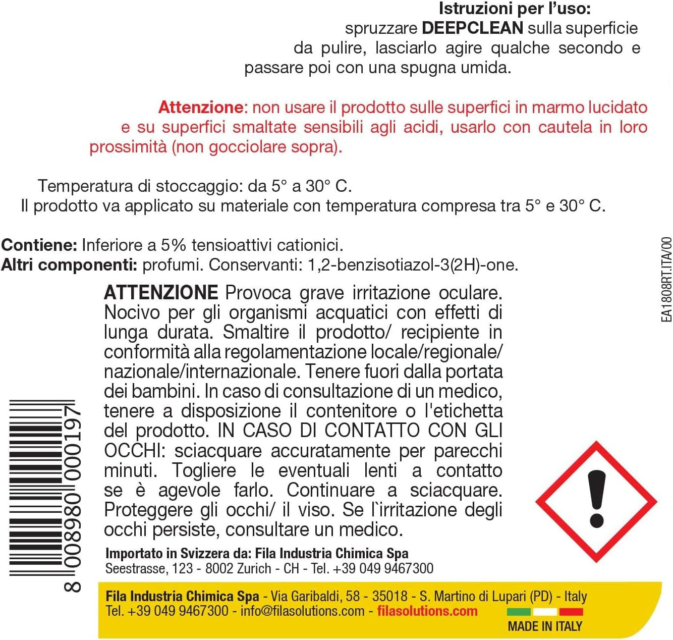 Fila Depclean Ml.750 Detergente Anticalcare Pronto All'uso