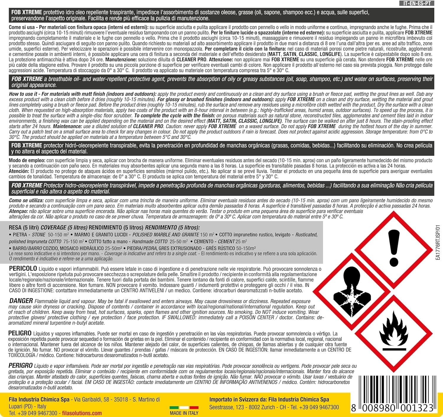 Fila Fob Xtreme Lt.5 Protettivo Antimacchia Per Superfici Non Lucide Base Solvente