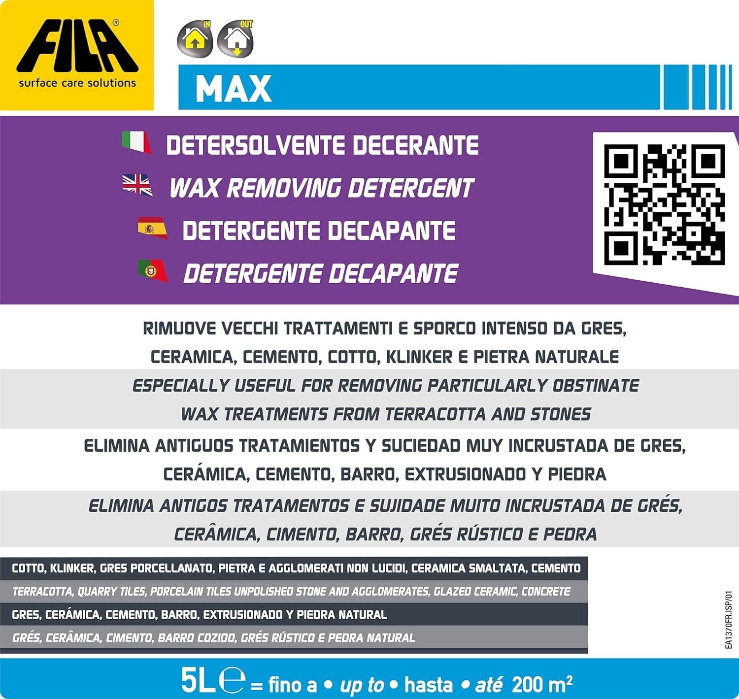 Fila Max Lt.5 Detergente Decerante 1l Per Cotto E Pietre