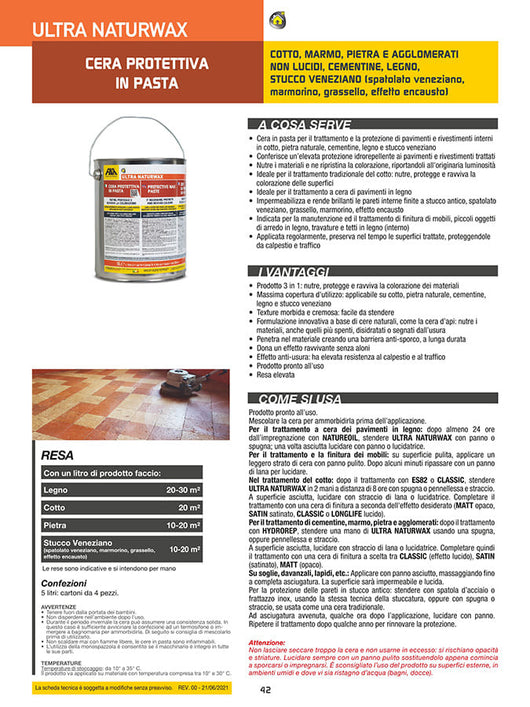 Fila Ultra  Naturwax Lt.5 Cera Protettiva In Pasta Per Cotto Pietra Cemento Marmo