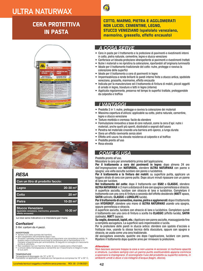 Fila Ultra  Naturwax Lt.5 Cera Protettiva In Pasta Per Cotto Pietra Cemento Marmo