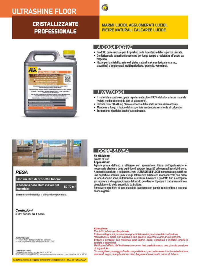 Fila Ultrashine Ffloor Lt.5 Cristallizzante Professionale Per Pietre Naturali Lucide