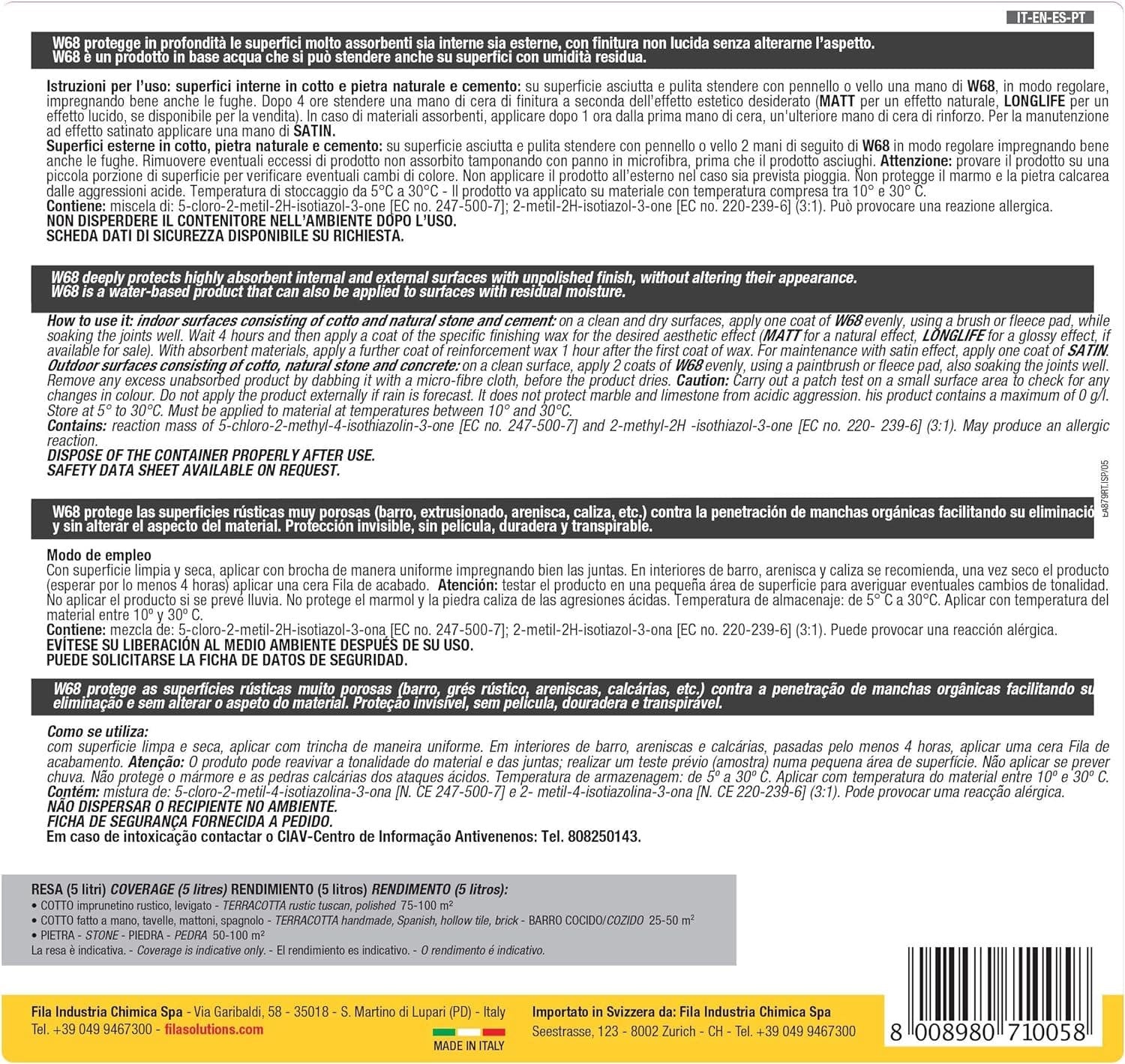 Fila W68 Lt.1 Antimacchia Per Superfici Non Lucide Base Acqua