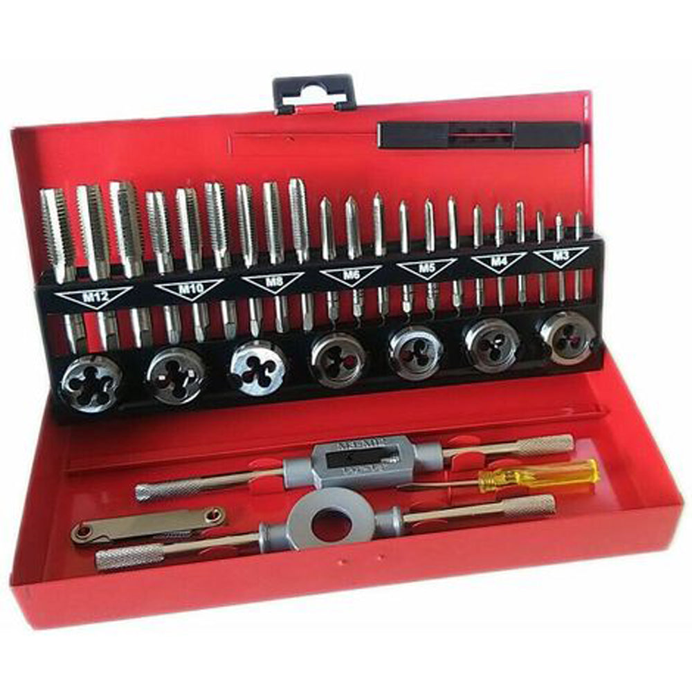 KIT FILIERA 32pz PROFESSIONALE PER FILETTATURA MASCHI E FEMMINE METRICA M5 M12