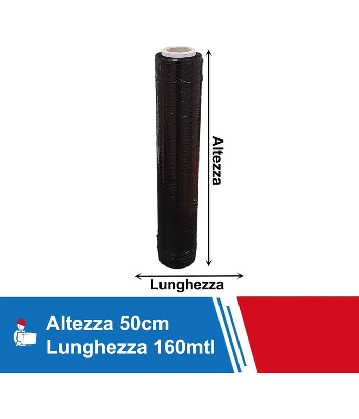 Film Estensibile Pellicola Nera Rotolo Manuale Per Imballaggi 160mx23myx50cm         