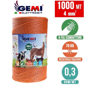 Filo 1000MT 4 Mm² Per Recinto Elettrico Recinti Elettrificati Recinzioni Elettrificate Per Mucche Cavalli Maiali Galline
