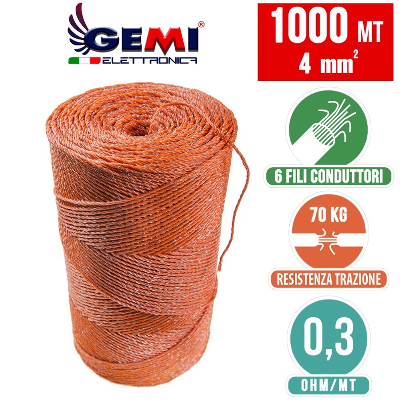 Filo 1000MT 4 Mm² Per Recinto Elettrico Recinti Elettrificati Recinzioni Elettrificate Per Mucche Cavalli Maiali Galline