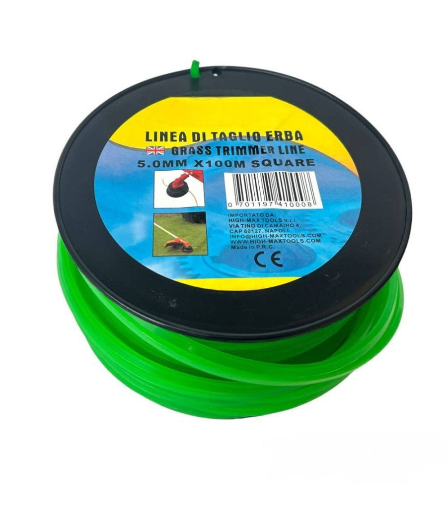 Filo Per Decespugliatore Quadrato 5 Mm Bobina 100mt Taglaerba Cavo Matassa Verde         