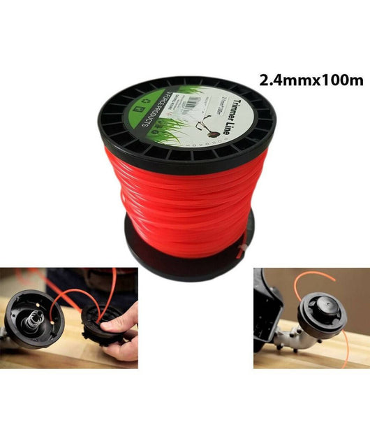 Filo Per Decespugliatore Tondo 2,4mm Bobina 100mt Tagliaerba Cavo Matassa Rosso         